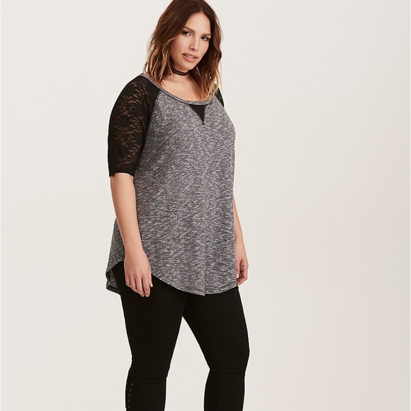 torrid Tops - Torrid Women Top Blouse Hacci Knit Lace Raglan Tee